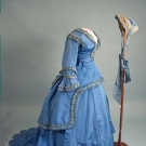 BLUE SILK FAILLE VISITING DRESS &amp; BONNET, c. 1870