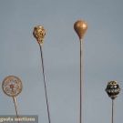 TWO 14K GOLD HAT PINS, 1900-1910