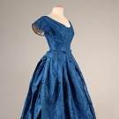 BLUE SILK BALL GOWN, MID 19TH C