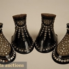 2 PAIR BLACK JEWELED SHOE HEELS, 1920s