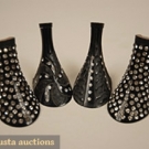 2 PAIR BLACK JEWELED SHOE HEELS, 1930-1950