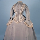 TRAINED SILK DAY DRESS, c. 1870