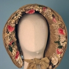 TAN SILK DRAWN BONNET, 1840s