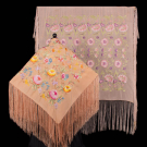 TWO FLORAL EMBROIDERED CANTON SHAWLS, 1930-1940s