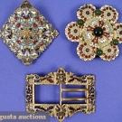 3 ENAMELED BUCKLES, c. 1900