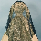 BLACK CHANTILLY LACE SHAWL, 1850-1860s