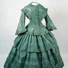 AMERICAN GREEN SILK DAY DRESS, 1855-1860