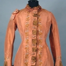 EMBROIDERED BUSTLE DRESS, 1870s