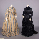 TAFFETA DAY DRESS &amp; FOUR PIECE PROMENADE BUSTLE DRESS, c. 1870 &amp; c. 1885