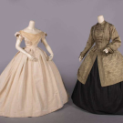 EVENING GOWN &amp; PATTERNED SILK OVERDRESS, 1865-1870
