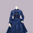 BLUE PATTERNED SILK SECOND DAY DRESS, c. 1881