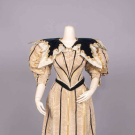 RIBBON STRIPED SILK MOIRE AFTERNOON GOWN, c. 1895