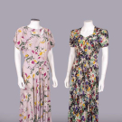 TWO PRINTED CREPE DAY DRESSES, c. 1940