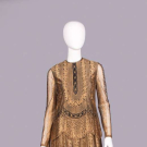 GALANOS GOLD &amp; BLACK SILK LACE EVENING DRESS, USA, 1960s
