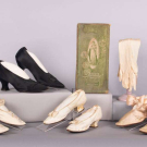 FOUR PAIRS SILK OR LEATHER LADIES PUMPS, USA, 1880-1920