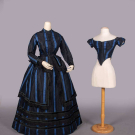 FOUR PIECE MOIRE STRIPED GOWN WITH EVENING &amp; DAY BODICES, 1855-65