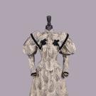 BOTEH PRINTED WOOL CHALLIS DAY DRESS, c. 1898
