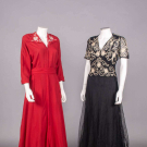  TWO CREPE OR NET EVENING DRESSES, USA, 1940s