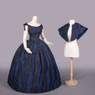  PATTERNED SILK TAFFETA GOWN, ORIGINALLY c. 1850