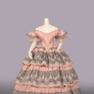 PINK PATTERNED SILK EVENING DRESS, C. 1858