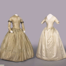 TWO PATTERNED OR STRIPED SILK DAY DRESSES, C. 1840 - 1848