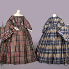 TWO PLAID SILK TAFFETA DRESSES W/ PELERINES, C. 1859 - 1860