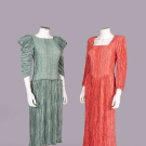 TWO MARY MCFADDEN FORTUNY-PLEATED COCKTAIL DRESSES, USA, 1980S