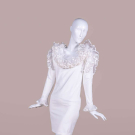 WHITE PARTY DRESS W/ DRAMATIC RUFFLE TRIM, 1980s