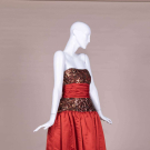 RED SEQUIN &amp; SATIN STRAPLESS GOWN, 1980s