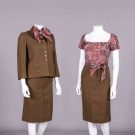 GALANOS 3-PC WOOL TWILL &amp; SILK IKAT SKIRT SUIT, 1957