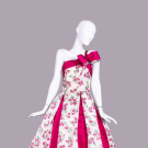 ASYMETRICAL FLORAL SILK PARTY DRESS, 1950s