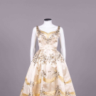CHAMPAGNE PEU DE SOIE EMBELLISHED EVENING DRESS, 1950s