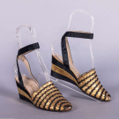 BLACK &amp; GOLD FERRAGAMO WEDGES &amp; WANNAMAKER EVENING SHOES, 1930s