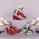 SEVEN PAIRS OF RED, WHITE &amp; BLUE LEATHER OR LINEN DAY SHOES, 1930s-1940
