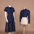 INDIGO TWEED DAY DRESS ENSEMBLE, 1950s