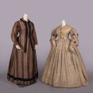TWO PRINTED SILK OR COTTON DAY DRESSES, C. 1879 &amp; LATE 1850s