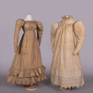 TWO SILK OR LINEN REGENCY ERA DRESSES, C. 1818 &amp; C. 1825