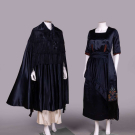 ONE DRESS &amp; ONE CAPE OF FRINGED NAVY SILK SATIN, 1910s