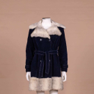 NAVY VELVET &amp; FAUX FUR WINTER COAT, 1970S