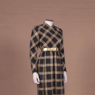  GEORGE HALLEY METALLIC PLAID KNIT DRESS, 1971
