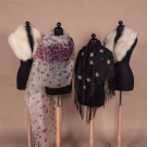 TWO FOX FUR STOLES &amp; TWO EMBELLISHED EVENING WRAPS, 1950S - 1970S