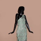  ARNOLD SCAASI ASYMETRICAL AQUA EVENING GOWN, 1980S