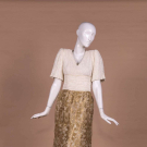MARY MCFADDEN METALLIC LACE EVENING DRESS, 1985