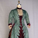 SAGE GREEN BROCADE VISITING DRESS, LATE 1880s