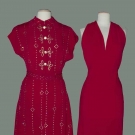MAGENTA BIAS EVENING GOWN &amp; JACKET, c. 1940