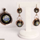 FLORAL MOSAIC BROOCH &amp; EARRINGS, 19TH C