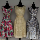 THREE FLORAL PARTY DRESSES, MID 1950s