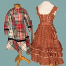 TWO GIRLS' BUSTLE DRESSES, 1860-1870s