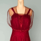 EMBROIDERED GARNET SILK EVENING GOWN, c. 1915