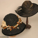 TWO LADIES' WIDE BRIM BLACK HATS, 1920s